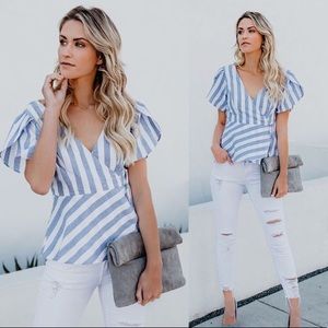 Blue and White Striped Peplum Top